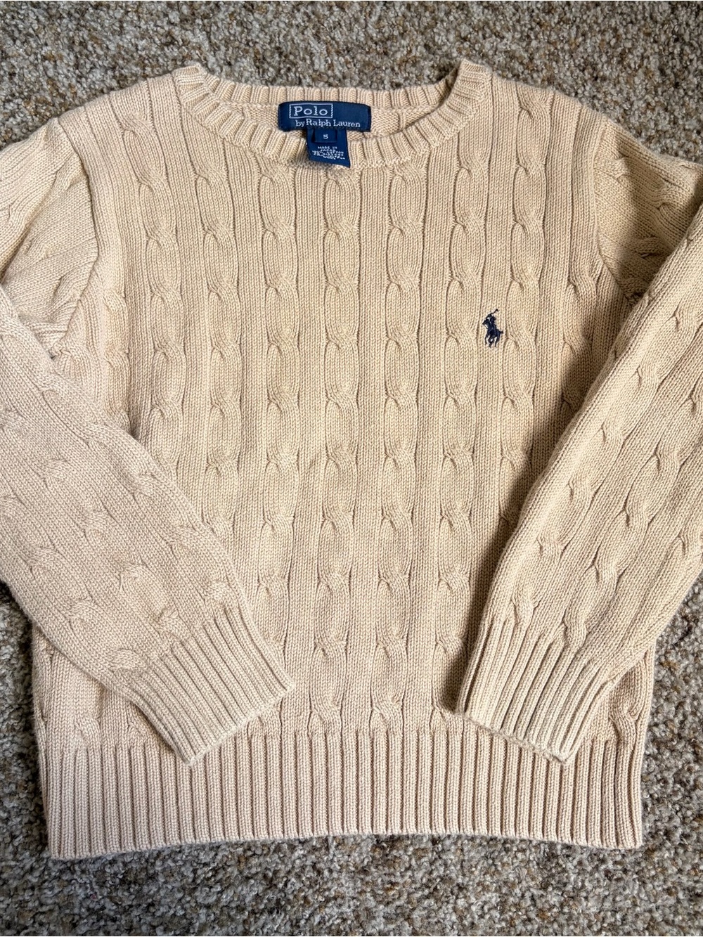 Polo by Ralph Lauren Beige Cable-Knit Crewneck Sweater